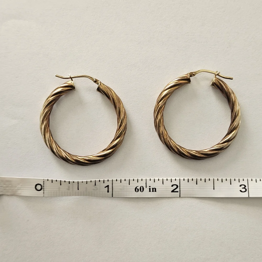 Vintage Sterling Silver Gold Plated Hoop Earrings Retro Bohemian Feminine